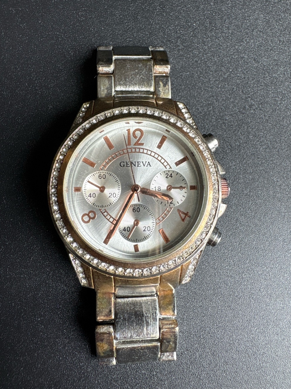Geneva Women's Silver and Rose Gold Crystal Accent Bracelet Watch